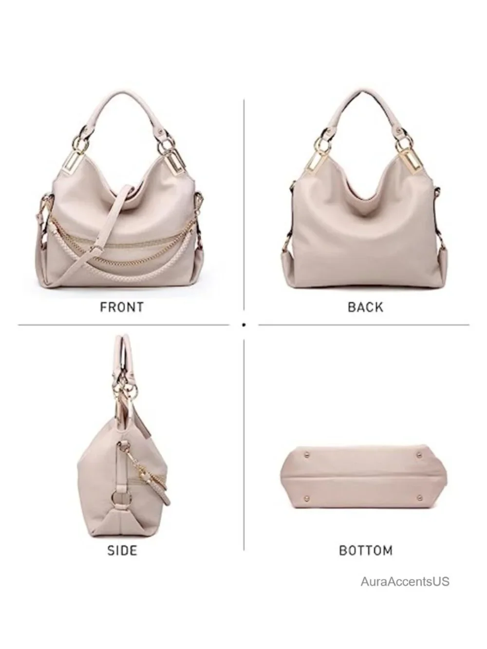 Vegan Leather Hobo Bag with Rhinestone Accents Tote Purse Shoulder Handbag